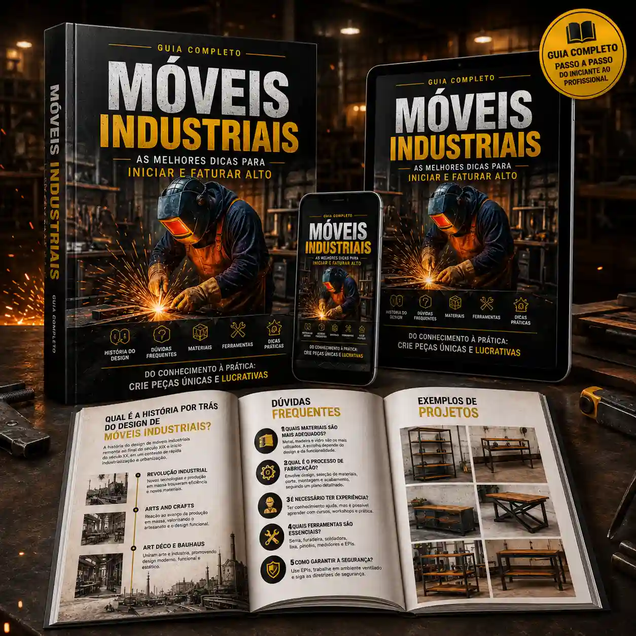 Capa do e-book sobre móveis industriais